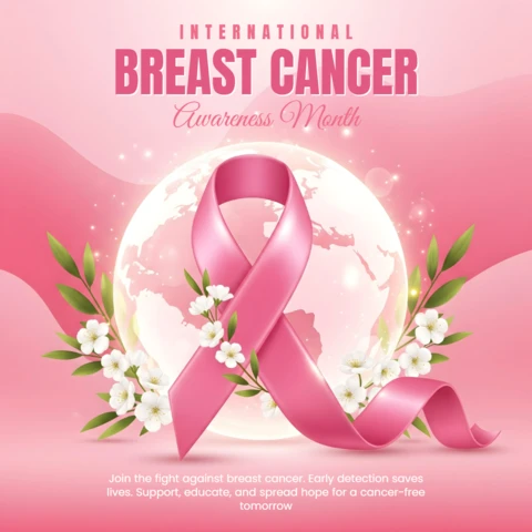 International Breast Cancer Awareness Pink Ribbon & Global Theme Banner Design Template