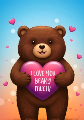 Uroczy szablon kartki miłosnej z misiem - wzór "I love you beary much