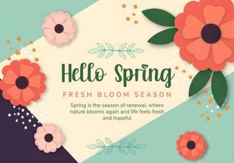 Spring Floral Design Template for Greeting Cards with Colorful Blooms