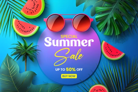 Vibrant Summer Sale Design Template with Tropical Elements