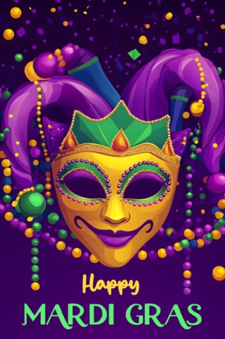 Affiche du carnaval de mardi gras avec chapeau de bouffon et confettis