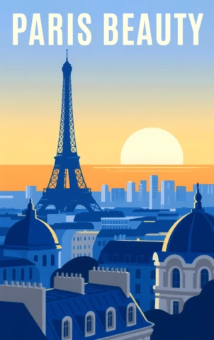 Paris Beauty Design Template for Blue Retro Flat Travel Posters