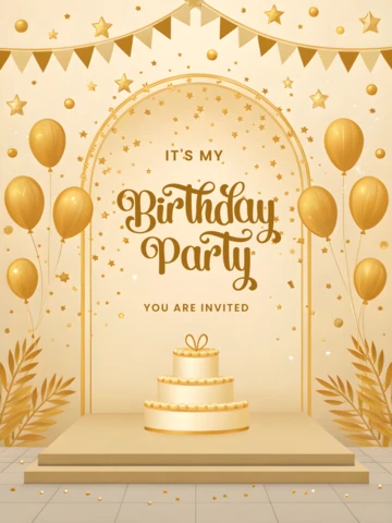 Elegant Gold Birthday Party Invitation Template Design