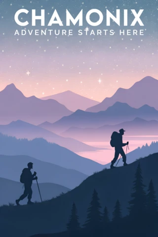 Adventure Hiking Design Template with Mountain Silhouettes for Posters