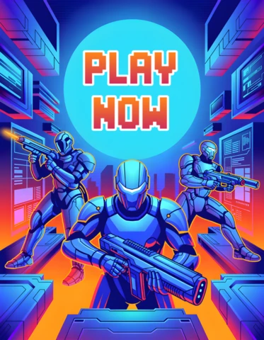 Futuristic Gaming Design Template with Cybernetic Characters for Posters