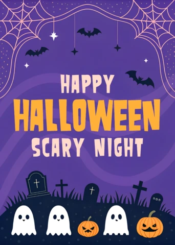 Spooky Halloween Design Template for Posters with Ghosts and Pumpkins