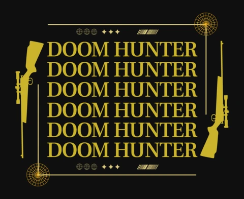 Plantilla de tipografía en negrita con rifles para el diseño de mercancía de videojuegos.