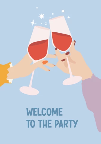 Welcome To The Party Wine Glass Retro Poster Template