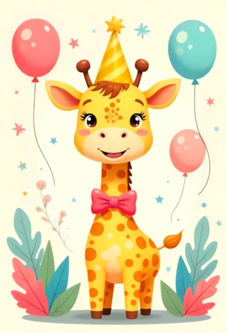 Modelo de convite de festa de aniversário de girafa adorável