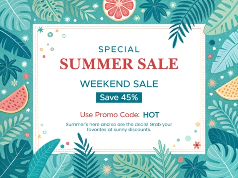 Vibrant Summer Sale Template Design with Tropical Elements