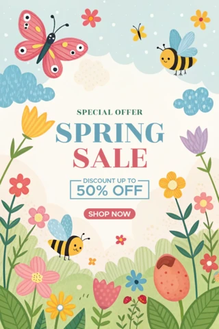 Modèle de conception d'une vente de printemps fantaisiste avec des éléments floraux