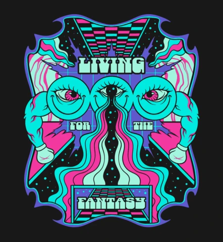 Living For The Fantasy Psychedelic Dreamscape Art T-Shirt Design Template