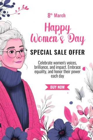 Happy Women's Day Editable Template - Feminine Floral Hand Drawn Design