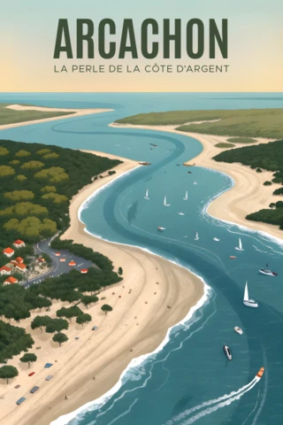 Arcachon Coastal Landscape Design Template for Travel Posters