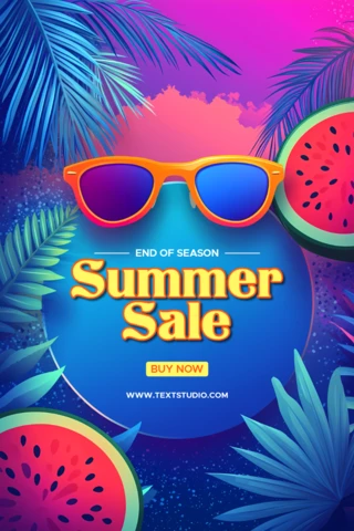 Retro-futuristic Vibrant Summer Sale Design Template with Tropical Elements