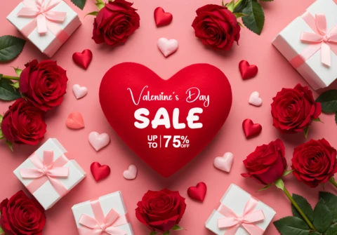 Valentine's Day Sale Template Design - Up to 75% Off Promotion
