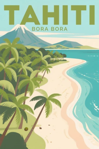 Tropical Paradise Design Template for Travel Posters Featuring Tahiti and Bora Bora