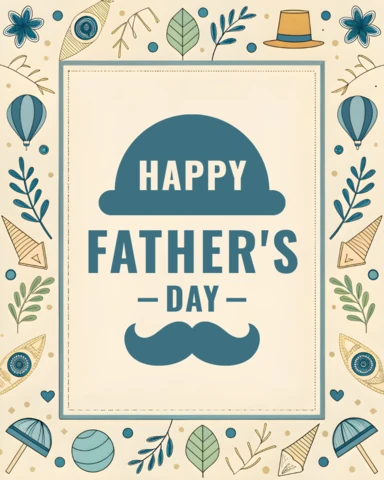 Happy Gentlemen Father's Day Wishes Template with Doodles and Mustache Design