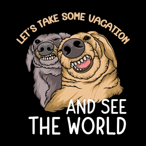 Smiling Dogs On Vacation Fun Cartoon Pet Art with Travel Vibes T-Shirt Design Template