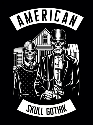 Plantilla de diseño de camiseta de parodia gótica de calavera americana