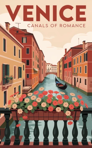 Venice Canals of Romance Retro Design Template for Travel Posters