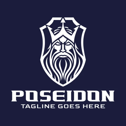 Poseidon Trident King Shield Logo Design Template
