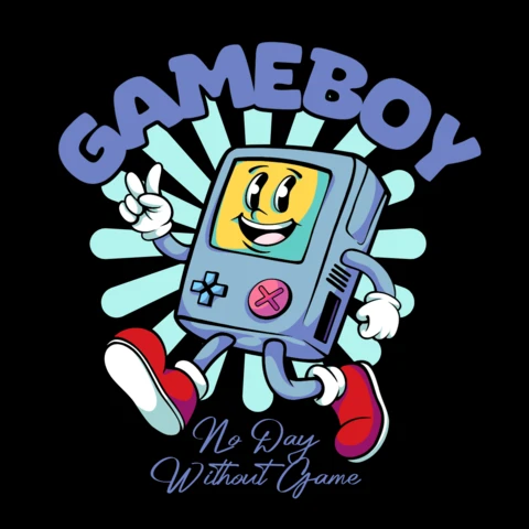 No Day Without Game Cheerful Gameboy Character Spreading T-Shirt Design Template