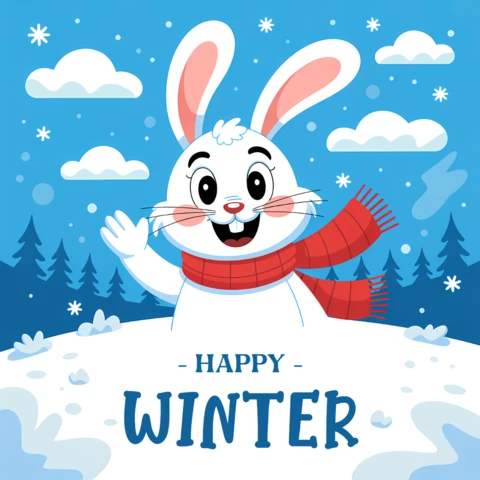 Winter Wonderland Rabbit Design Template for Greeting Cards