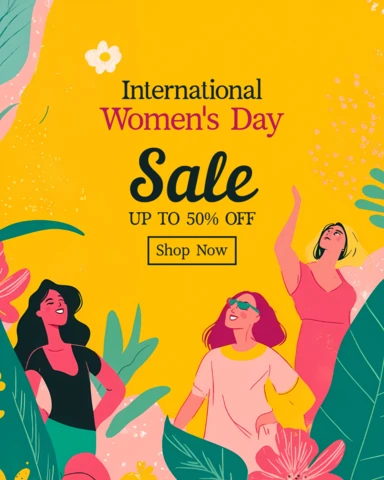 Retro Flat Colorful Design For International Women's Day Marketing Brochure Template