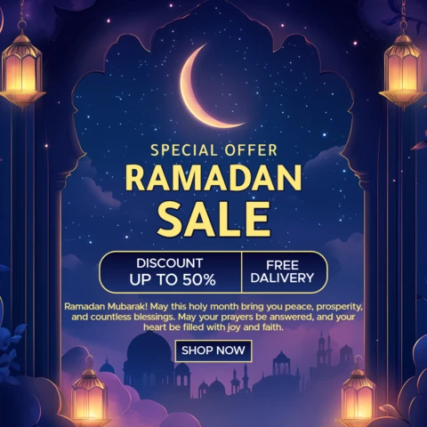 Elegancki szablon sprzedaży na ramadan z lampionami i nocnym niebem