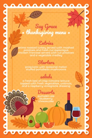 Thanksgiving Menu Design Template with Turkey and Autumn Elements for Festive Events