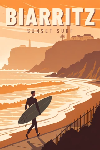 Biarritz Sunset Surf Design Template for Poster Creation