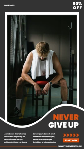 Never give up motivational gym instagram story post design template