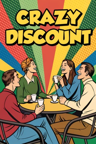 Modèle de design de remise au style bande dessinée rétro pour flyers promotionnels
