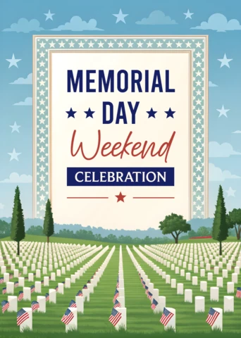 Patriotic Memorial Day Weekend Celebration Template – Editable Design with Scenic Landscape
