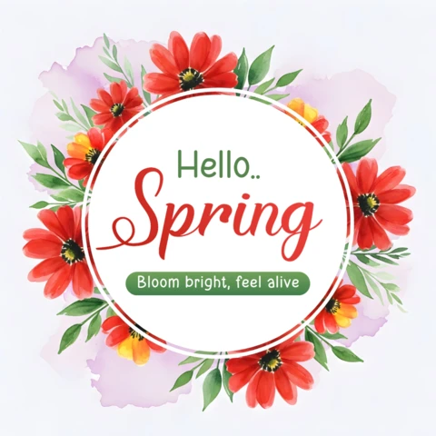 Spring Floral Design Template for Greeting Cards with Vibrant Flowers