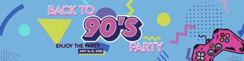 Tosca pink back to 90s party banner design template