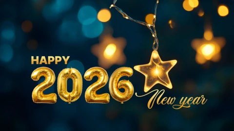 Goldenes frohes neues Jahr 2026 Ballon Design Vorlage
