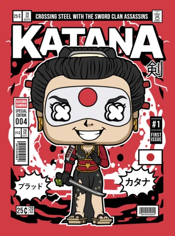 Katana Cartoon Character Magazine Cover Design Template