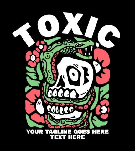 Snaked Coiled Over The Skull Vintage T-shirt Design Template