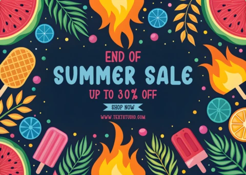 Vibrant Summer Sale Template Design with Fruits and Flames