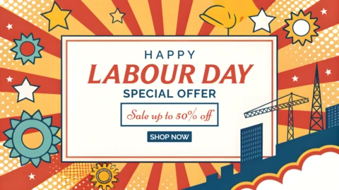 Retro Pop Art Labour Day Sale Template – Editable Design for Special Offers