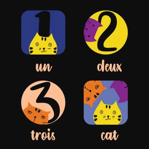 Un Deux Trois Cat T-Shirt Design Template