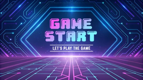 Retro Gaming Neon Design Template with Printed Circuit Board