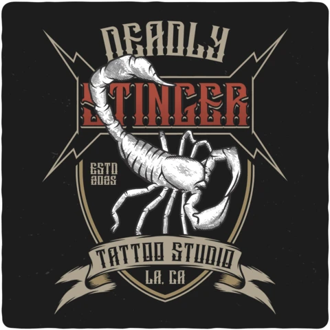 Deadly Stinger Tattoo Studio Vintage T-shirt Design Template