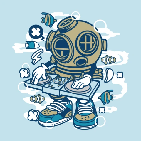 Modello di design per maglietta personaggio dei cartoni animati Diver dj