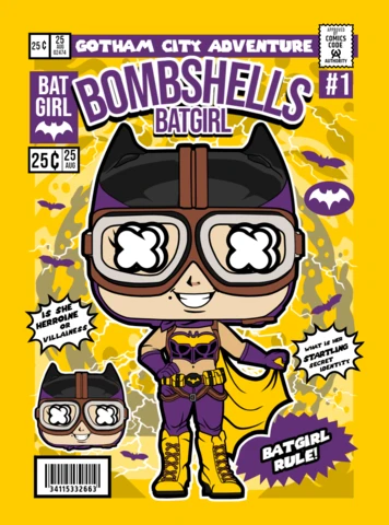 Bombshells Batgirl Cartoon Character Magazine Cover Design Template