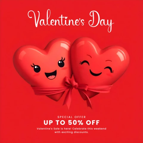 Valentine's Day Sale Template with Discount Offer Social Media Post
