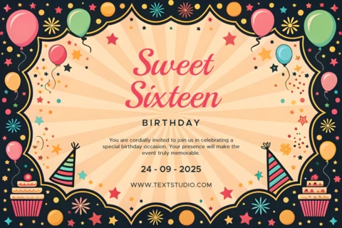 Colorful Sweet Sixteen Birthday Invitation Template Design