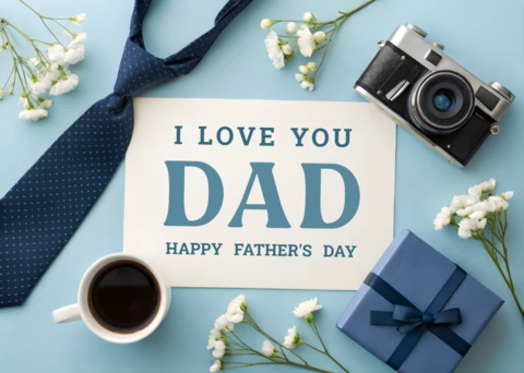 Chic Father's Day Wishes with Gifts for Greeting Card Template